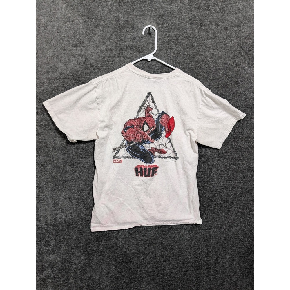 HUF Marvel Spider-Man Graphic T-Shirt White Small Logo Back Print Mens S